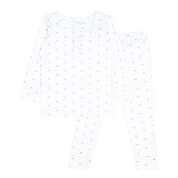 unisex blue heart pima pajamas set