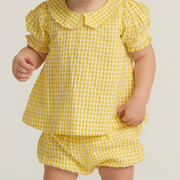 baby girls soleil gingham puff sleeve top and bloomer set