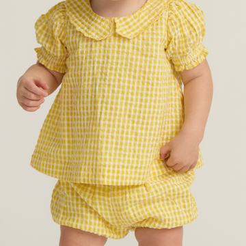 baby girls soleil gingham puff sleeve top and bloomer set