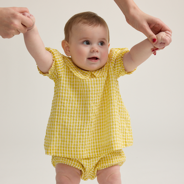 baby girls soleil gingham puff sleeve top and bloomer set