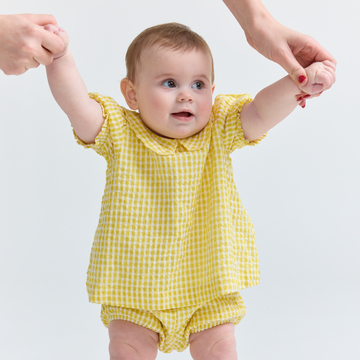 baby girls soleil gingham puff sleeve top and bloomer set