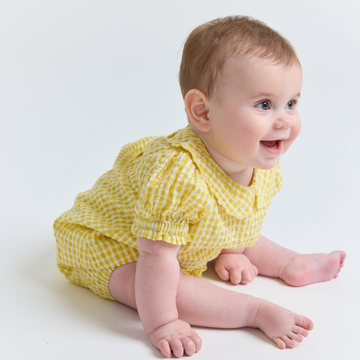 baby girls soleil gingham puff sleeve top and bloomer set