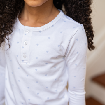 unisex blue heart pima pajamas set