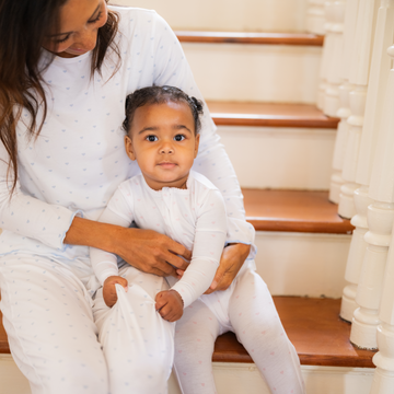 women's blue heart pima pajamas set