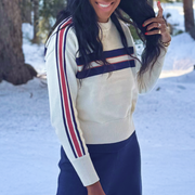 women's navy and red stripe cropped knit sweater