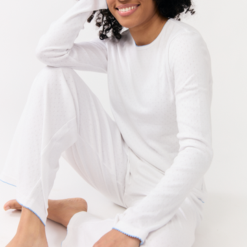 women's white pointelle pajamas set