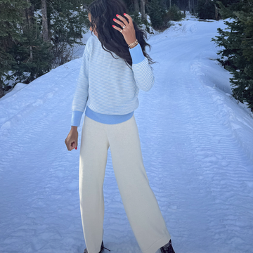 women's cream wide leg knit pant