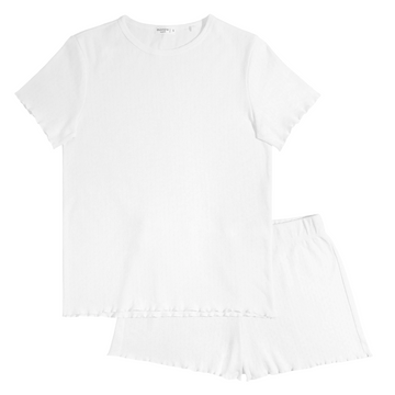 women's white pointelle shirt and short pajamas set