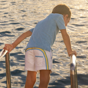 boys shell white boardie with multi stripes