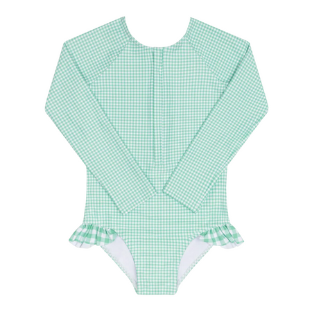 girls gustavia gingham front zip rashguard one piece – minnow