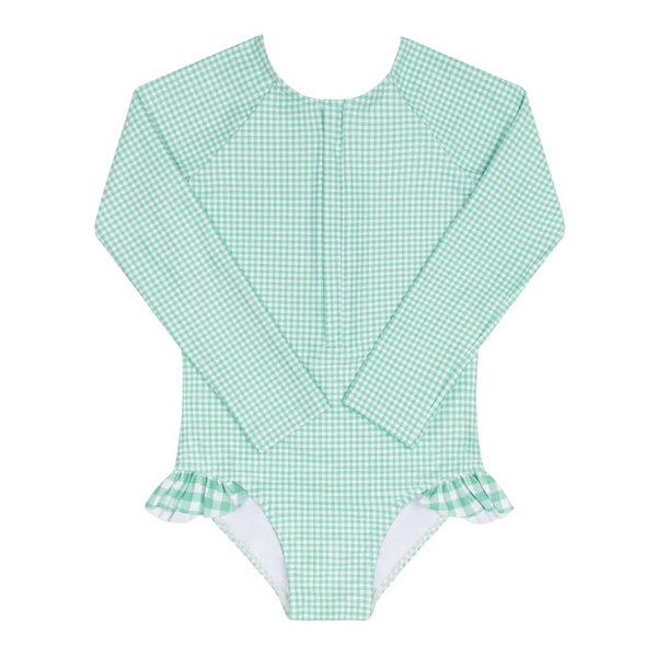 girls gustavia gingham front zip rashguard one piece – minnow
