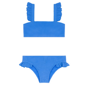 girls deep sea blue terry ruffle strap bandeau bikini