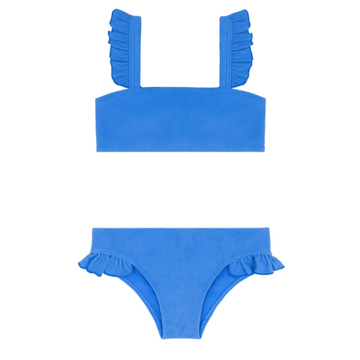 girls deep sea blue terry ruffle strap bandeau bikini