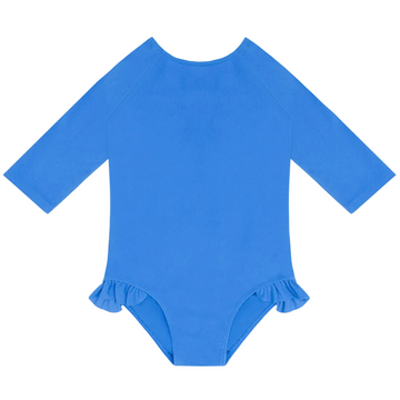 girls deep sea blue terry quarter sleeve rashguard one piece