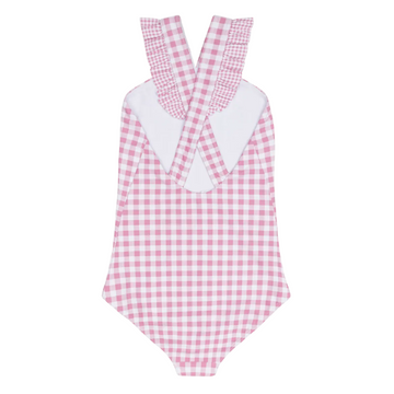 girls blush gingham v-neck crossover one piece