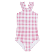 girls blush gingham v-neck crossover one piece