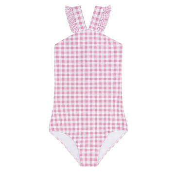girls blush gingham v-neck crossover one piece