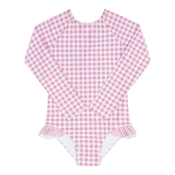 girls blush gingham rashguard one piece