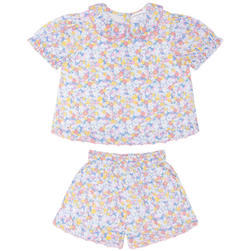 girls jasmine blossom puff sleeve top and short set