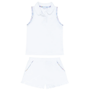 girls shell white french terry tennis tank top and short set
