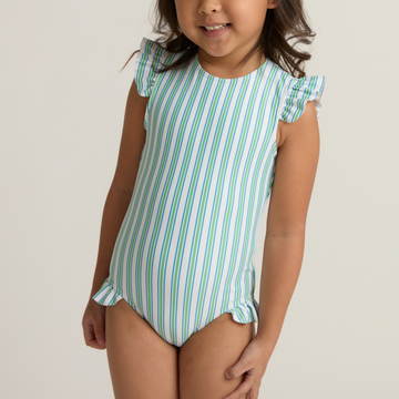 girls tamarin stripe ruffle cap sleeve one piece
