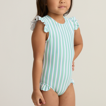 girls tamarin stripe ruffle cap sleeve one piece