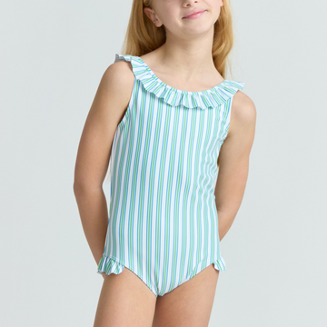 girls tamarin stripe ruffle collar one piece