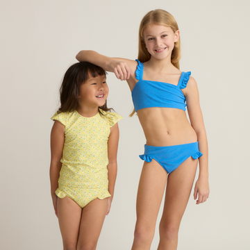 girls deep sea blue terry ruffle strap bandeau bikini