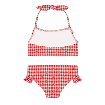 girls cranberry gingham halter scoop neck bikini
