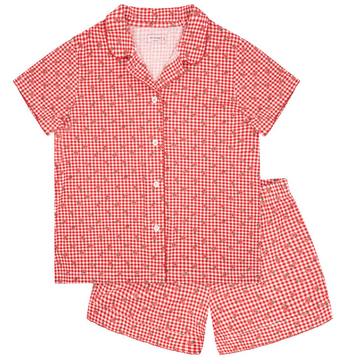 women's cranberry gingham collared pima pajamas set
