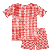 girls cranberry gingham shirt and short pima pajamas set