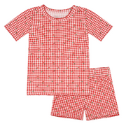 girls cranberry gingham shirt and short pima pajamas set