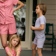 unisex jetty stripe shirt and short pima pajamas set