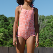 girls cranberry gingham one piece