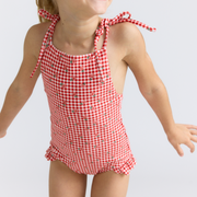 girls cranberry gingham one piece