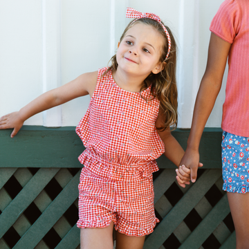 girls cranberry gingham french terry set