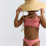 girls cranberry gingham halter scoop neck bikini