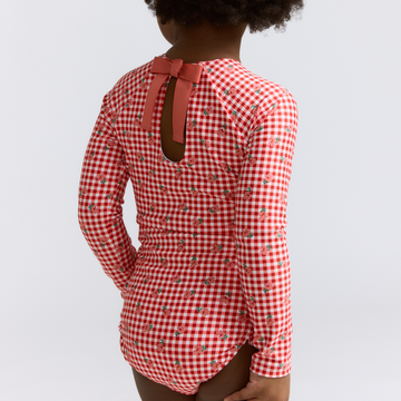 girls cranberry gingham rashguard one piece