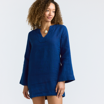 blue linen tunic dress Ready to Ship: Blue Linen Tunic, Size XXL main image 0