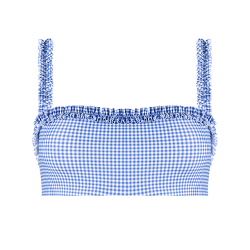 women's sky blue gingham bandeau bikini top