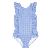 girls sky blue gingham ruffle one piece