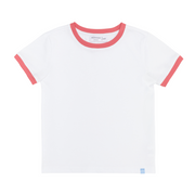unisex white ringer tee with poppy red trim