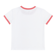 unisex white ringer tee with poppy red trim