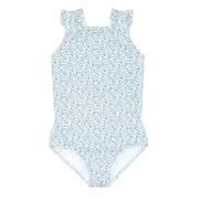 girls slate floral ruffle strap one piece