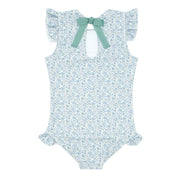 girls slate floral ruffle cap sleeve one piece