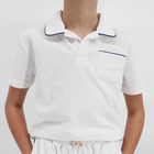 unisex white french terry polo with navy piping