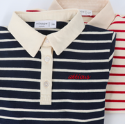 unisex navy and cream stripe rugby shirt