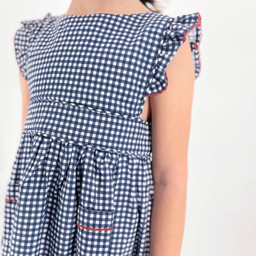 girls navy gingham pinafore dress