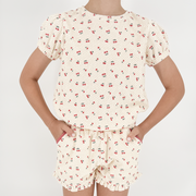 girls summer cherries french terry top and short set