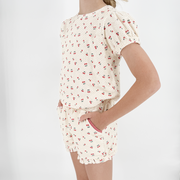 girls summer cherries french terry top and short set